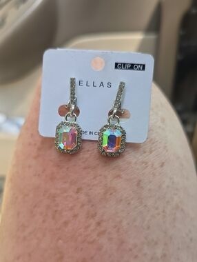Ella Aurora Crystal Clip-On Drop Earrings - Iridescent